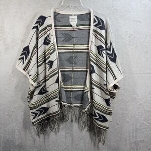 Billabong Designers Closet Cardigan Women's L Open Short Sleeve Fringe Aztec‎